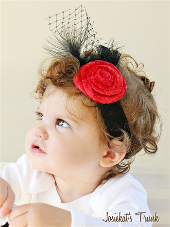 Black Red Velvet Holiday Damask Headband