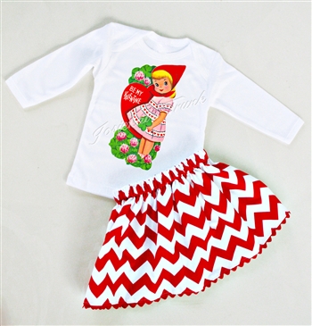 Valentine Red Chevron Skirt Set