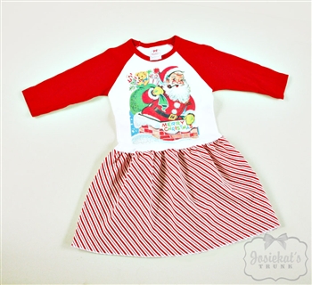 Santa Christmas Dress Retro Baseball Peppermint Stripe