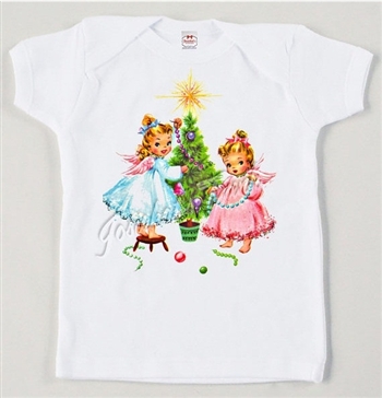 Retro Angel Girl Christmas Tree Vintage Tee