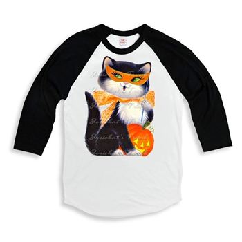 Halloween Girl Kitty Baseball Tee Shirt