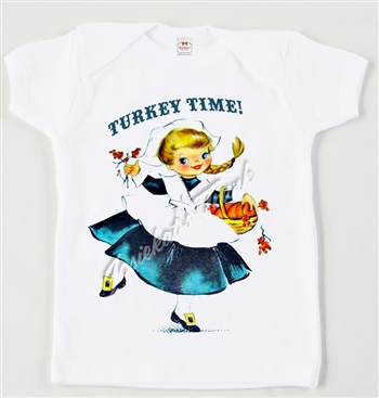 Retro Pilgrim Girl Thanksgiving Vintage Tee